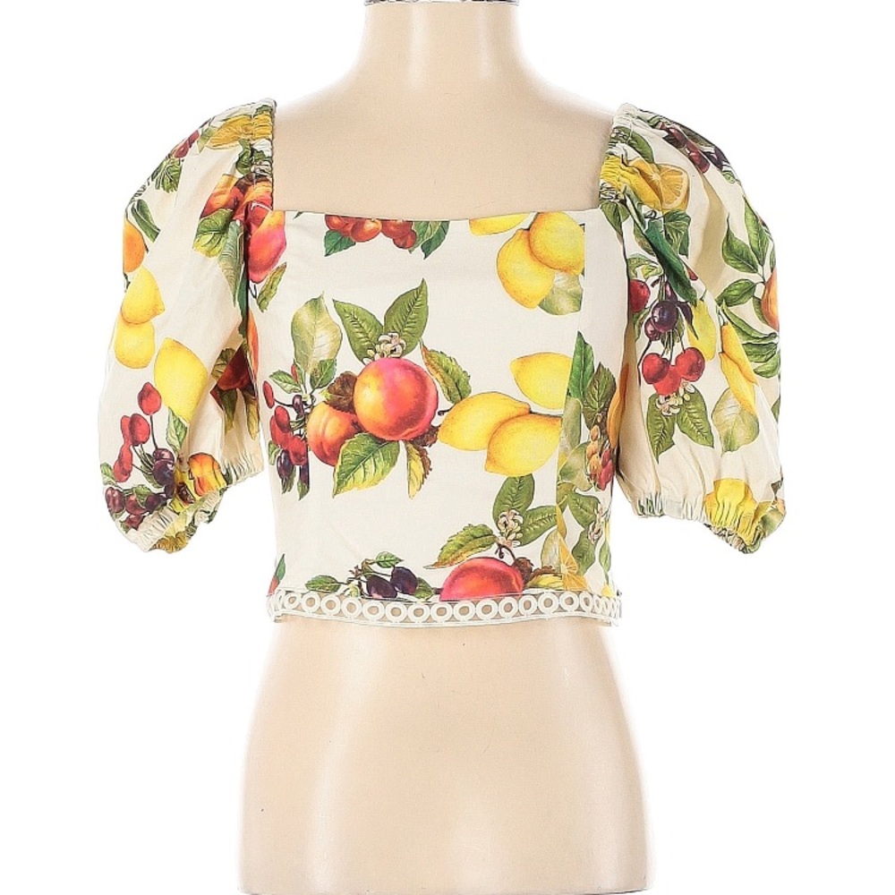 ANTONIO MELANI Set Yellow White Red Fruit Print Floral cotton Skirt & Top - Picture 4 of 11